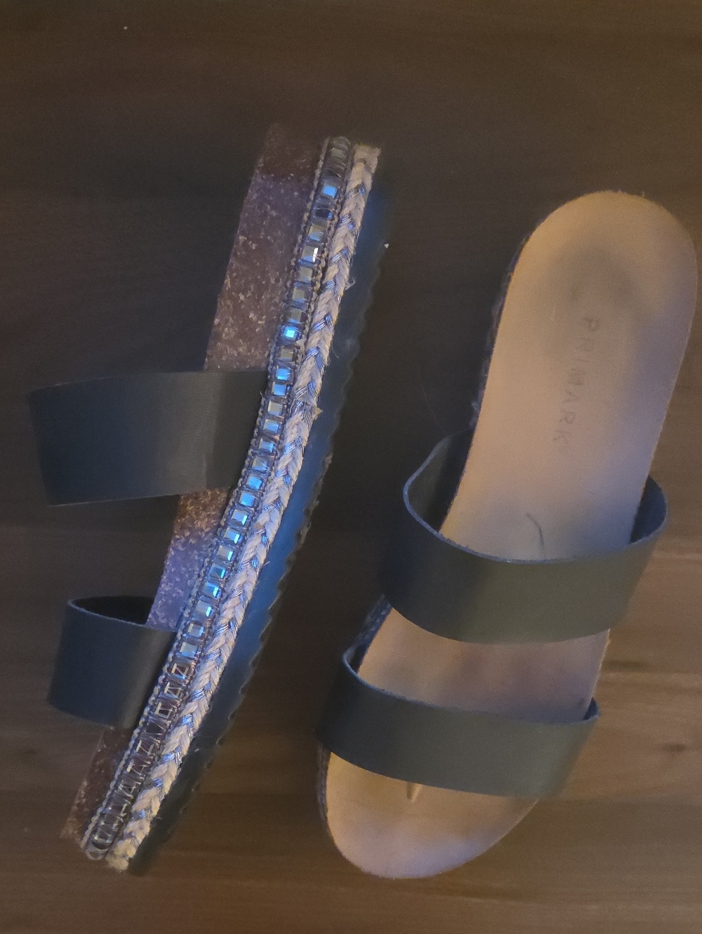Primark Black Double Strap Embellished Platform Sandals